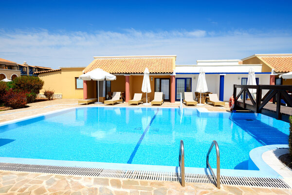 Swimming pool near luxury villa, Peloponnes, Greece