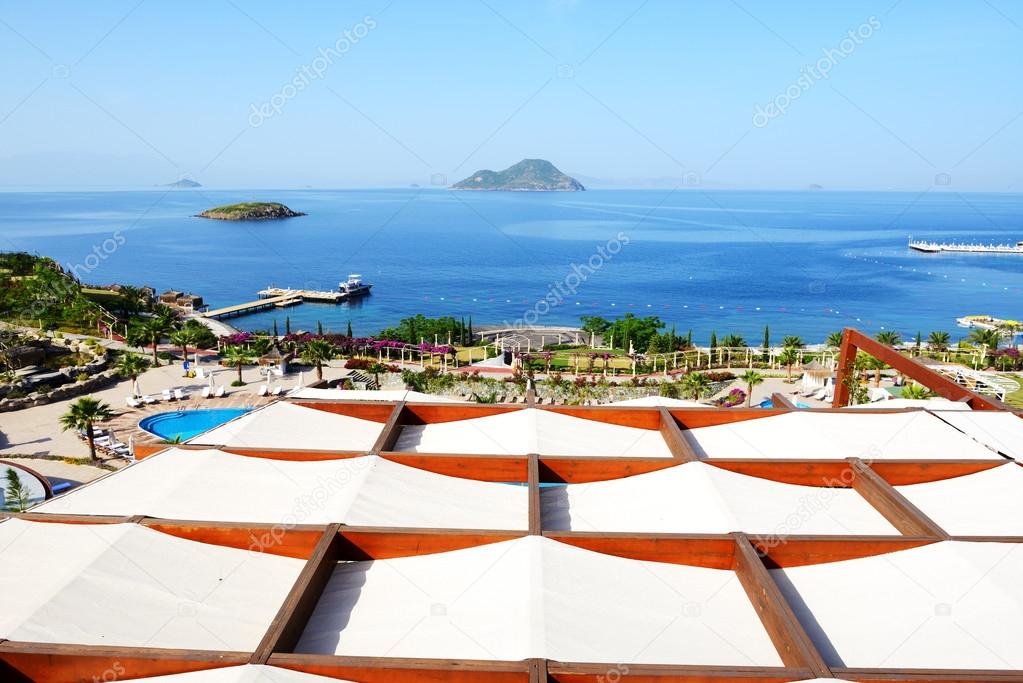 The beach at luxury hotel, Bodrum, Turkey