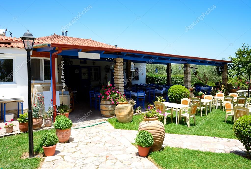 Traditional Greek open-air restaurant, Peloponnes, Greece