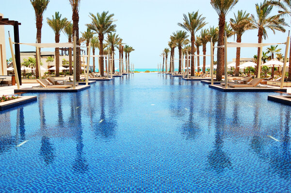 Swimming pool of the luxury hotel, Saadiyat island, Abu Dhabi, U