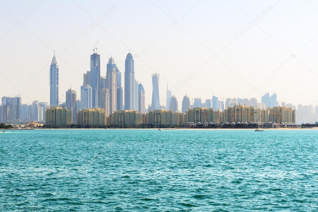 The view from Palm Jumeirah man-made island on Dubai city, UAE