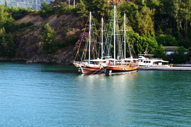 Yatlar iskelenin Türk resort, fethiye, Türkiye'de