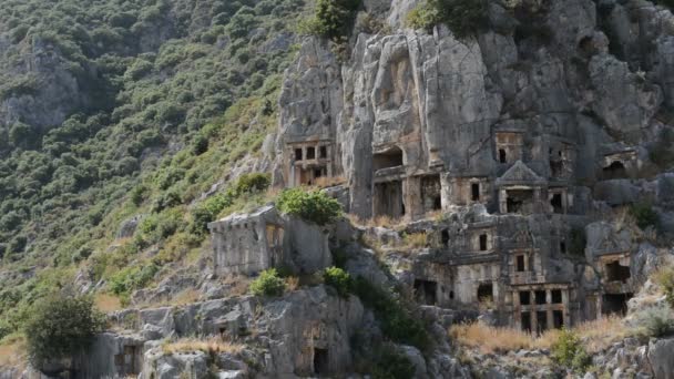 De graven van de rock-cut in myra, antalya, Turkije — Stockvideo