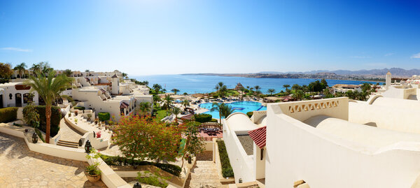 Panorama of the beach at luxury hotel, Sharm el Sheikh, Egypt