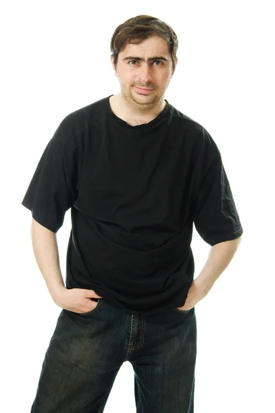 Mid volwassen man in het zwart t-shirt geïsoleerd — Stockfoto