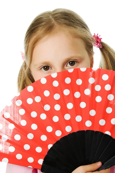 Portrait of the girl with a fan. — Stock Photo, Image