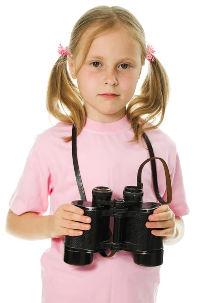 Little girl with binoculars — Stock Photo, Image