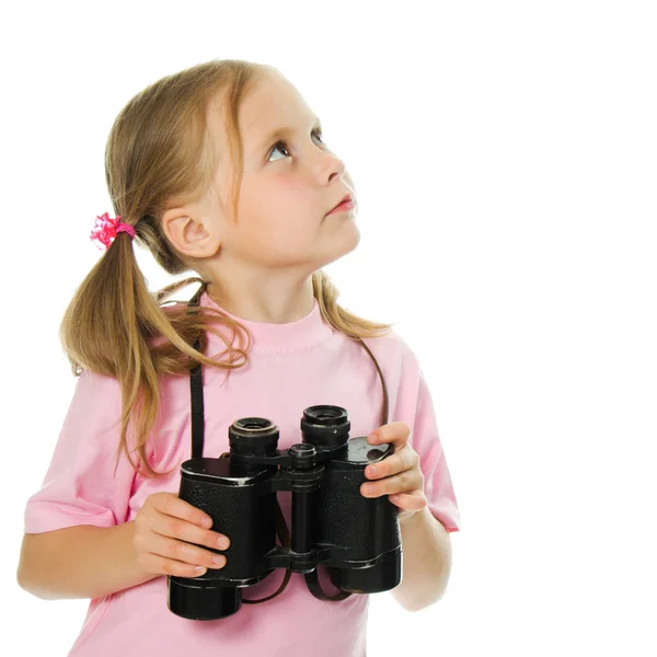 Little girl with binoculars — Stock Photo, Image