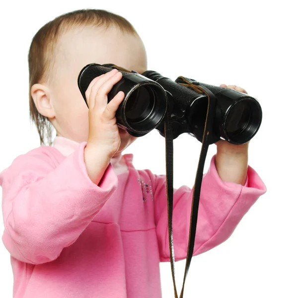 Little baby with binoculars — Stock Photo, Image