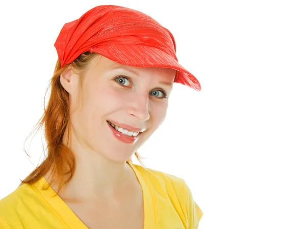 Joven hermosa mujer retrato con gorra roja — Foto de Stock