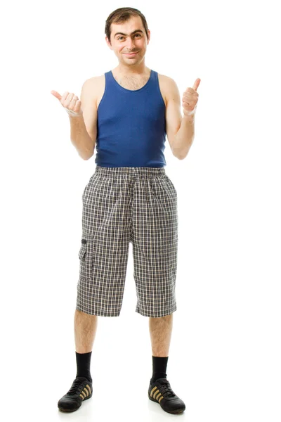 Full length portrait of young guy with hands folded — Stock Photo, Image