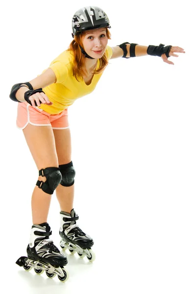 美しい若い女性はローラー スケートで — ストック写真