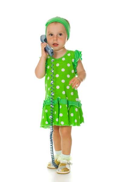 Αξιολάτρευτο μωρό με τηλεφωνικό μικροτηλέφωνο — Φωτογραφία Αρχείου