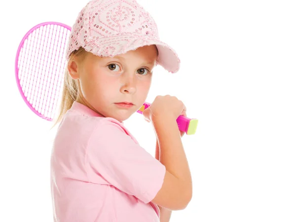 Bambina con giochi a tennis — Foto Stock