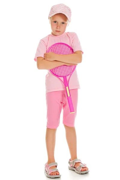 Bambina con giochi a tennis — Foto Stock