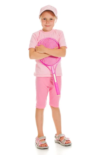 놀이 테니스와 어린 소녀 — 스톡 사진