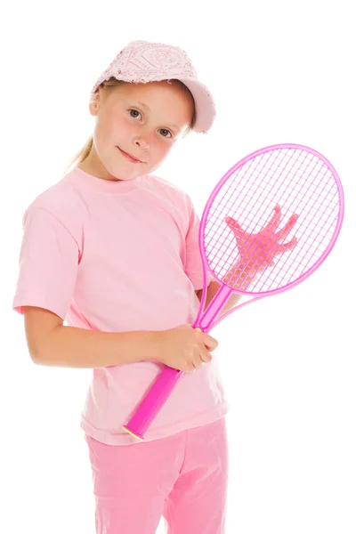 Kleines Mädchen mit spielt Tennis — Stockfoto