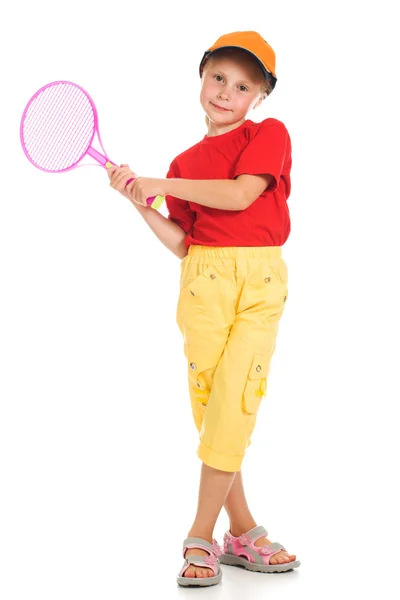 Bambina con giochi a tennis — Foto Stock