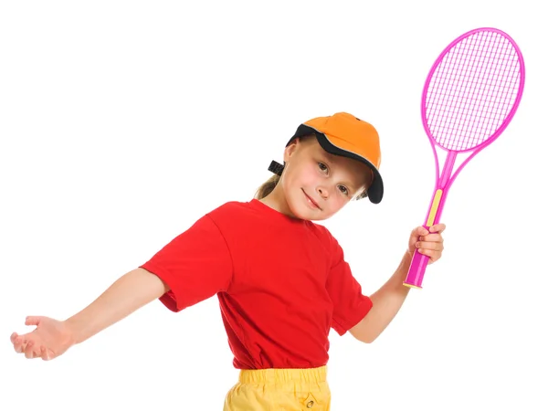 Bambina con giochi a tennis — Foto Stock