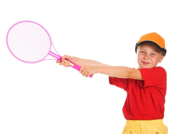 Petite fille avec des jeux de tennis — Photo