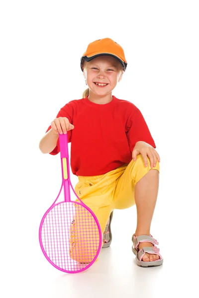 Holčička s hraje tenis — Stock fotografie