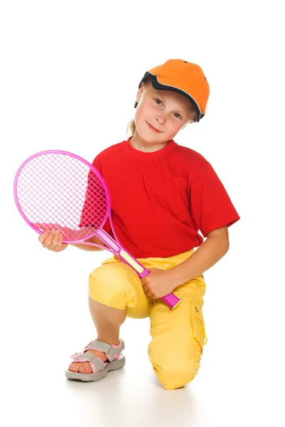 Bambina con giochi a tennis — Foto Stock