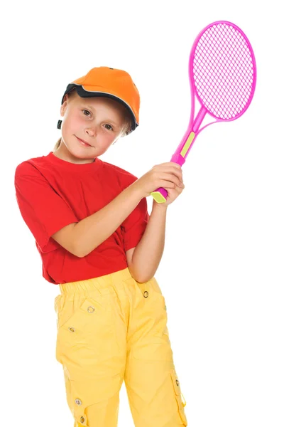Little girl with plays tennis Stock Image