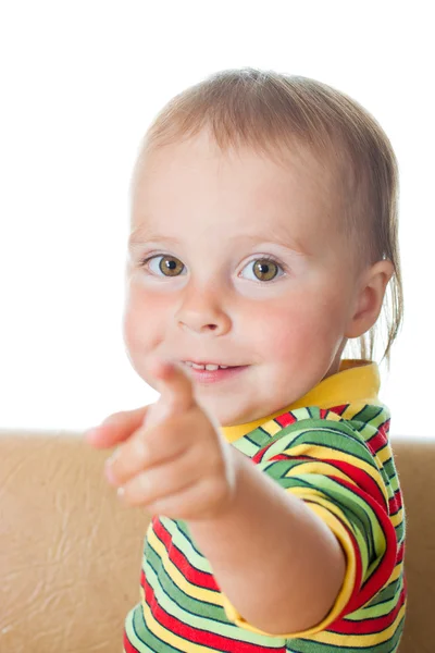 Kid with his finger pointing. — Stock Photo, Image