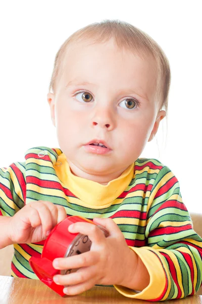 Little cute baby with clock — Stock Photo, Image