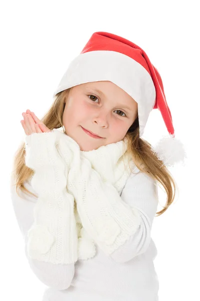 Carino bambina nel cappello di Babbo Natale — Foto Stock