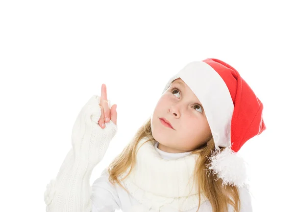 Carino bambina nel cappello di Babbo Natale — Foto Stock
