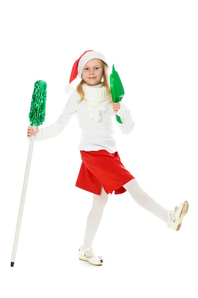 Carino bambina nel cappello di Babbo Natale — Foto Stock