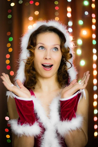 Natal santa mulher surpresa — Fotografia de Stock
