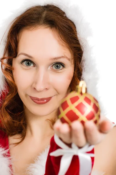 Schöne Frau als Weihnachtsmann gekleidet — Stockfoto