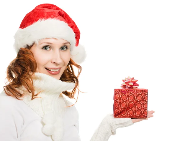 Mulher atraente no presente de presentes de Natal — Fotografia de Stock