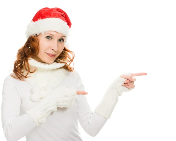 Hermosa mujer en sombrero de santa — Foto de Stock