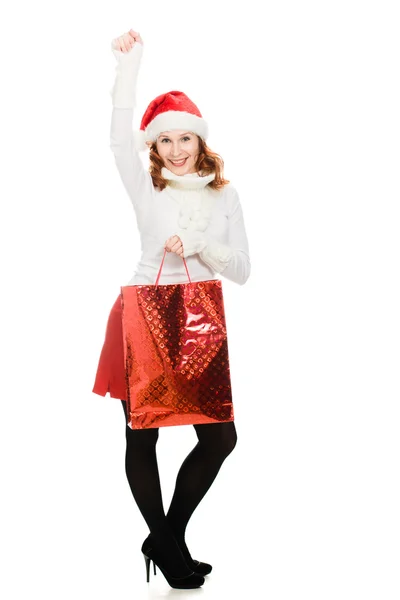 Hermosa mujer de Navidad en sombrero de santa — Foto de Stock