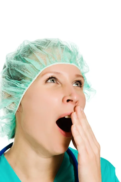Mulher médico cansado bocejo — Fotografia de Stock