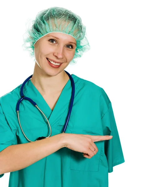 Lékař ženu na bílém pozadí — Stock fotografie