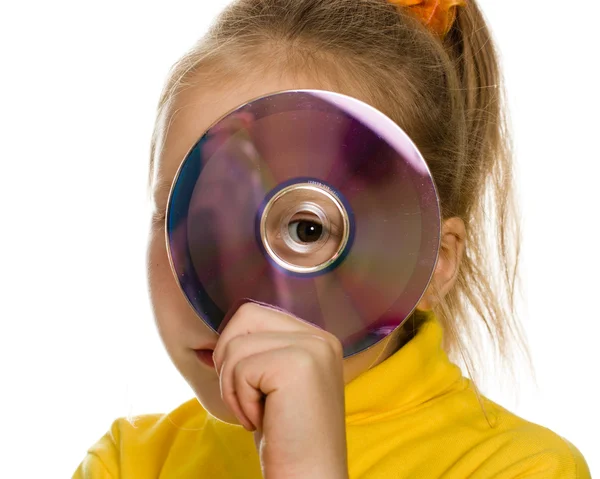 Chica joven con un disco compacto — Foto de Stock