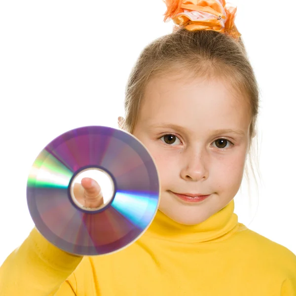 Chica joven con un disco compacto — Foto de Stock