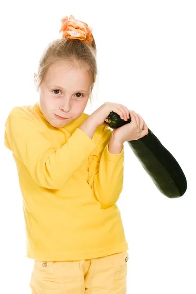 Young girl swinging squash head over — Stock Photo, Image