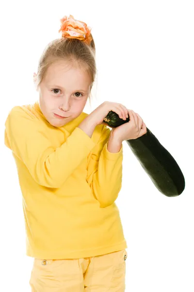 Junges Mädchen schwingt Squash-Kopf über — Stockfoto