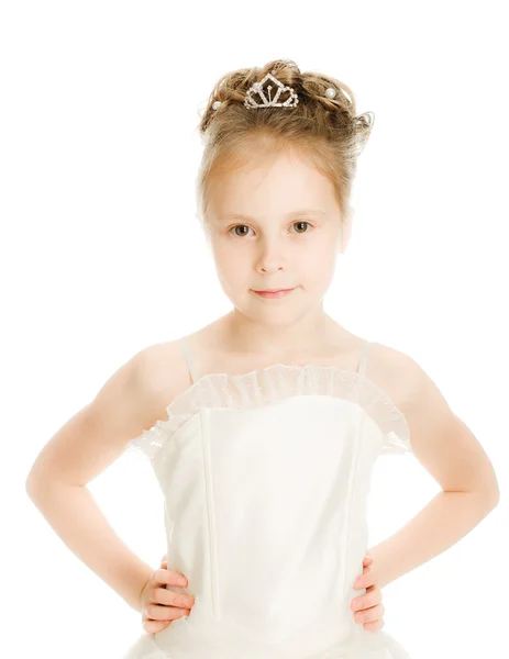 Vacker flicka i vit klänning — Stockfoto