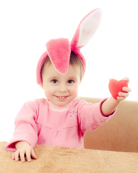 La bambina con le orecchie rosa coniglietto — Foto Stock