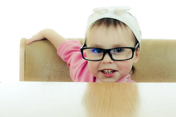 Cute baby with glasses looking — Stock Photo, Image