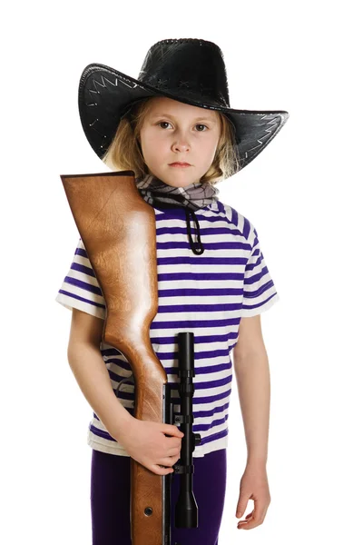 Kovboj dívka v černém klobouku — Stock fotografie