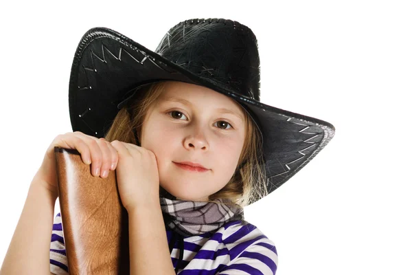 Girl in a black hat cowboy — Stock Photo, Image