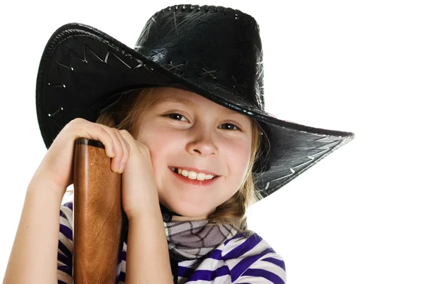 Flicka i svart hatt cowboy — Stockfoto