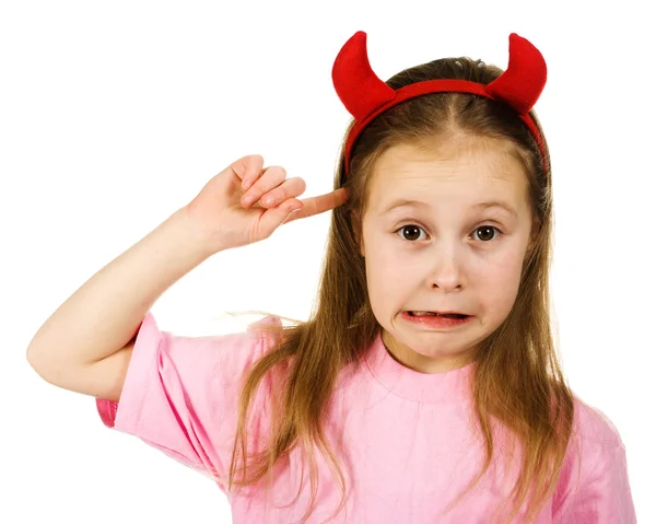 Young girl with horns imp — Stock Photo, Image